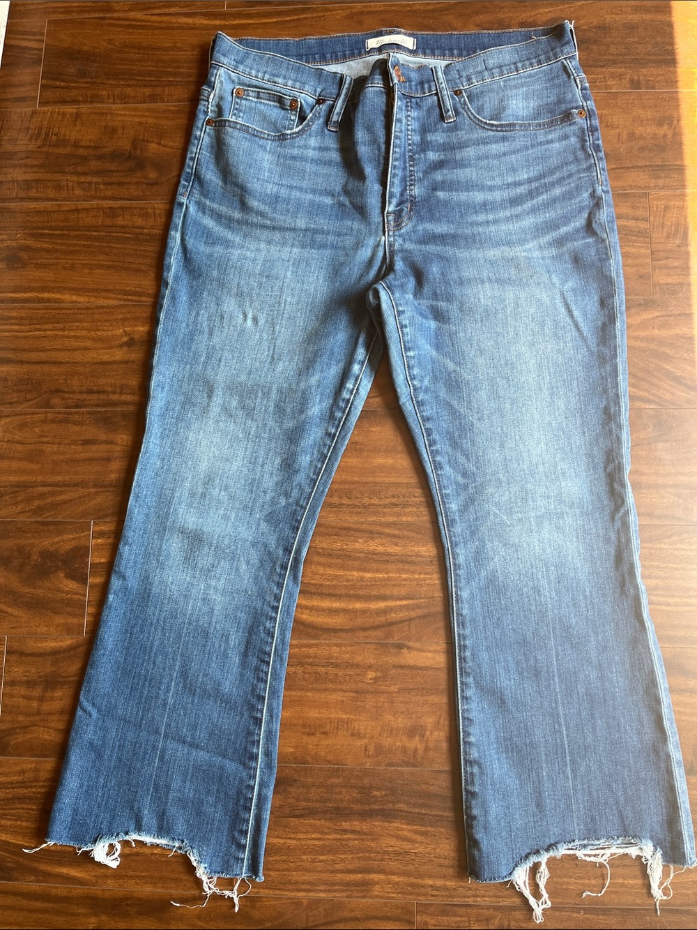 Madewell Light Blue Flare Jeans with Raw Hem